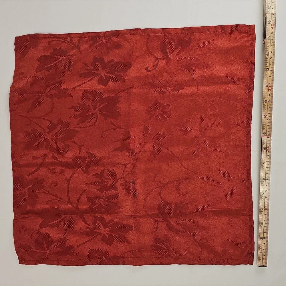 Set of 8 Fall Cloth Napkins 4 Red 4 Gold Jacquard Floral Thanksgiving 1 17x17